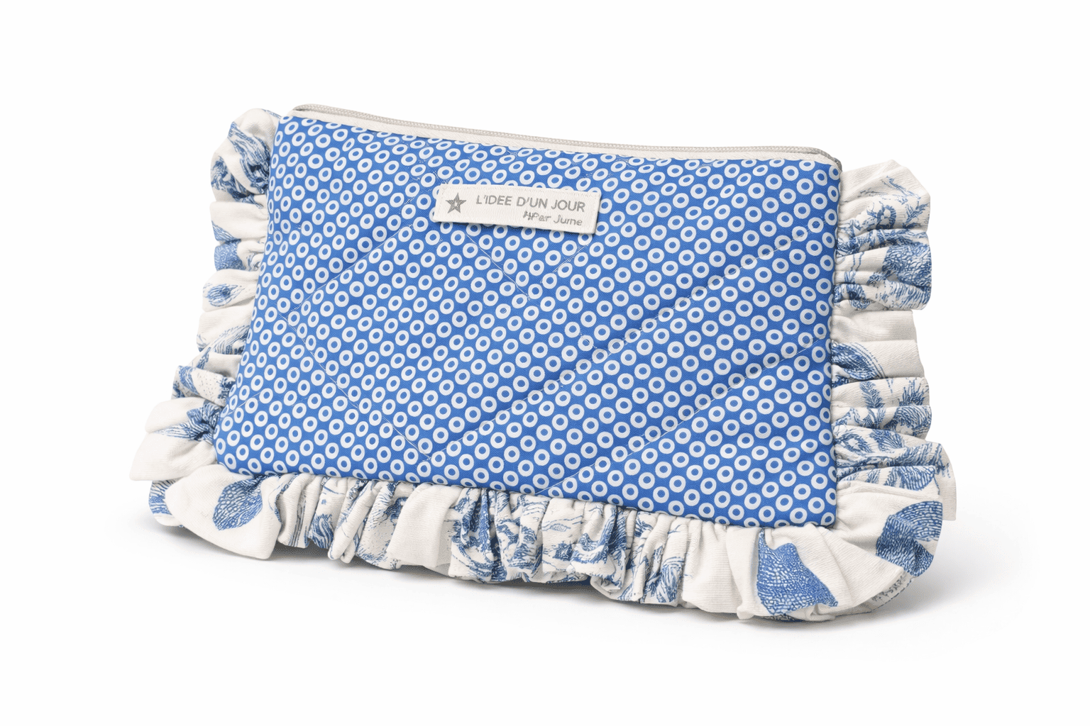 pochette s bleue à volants fermeture zip fqce