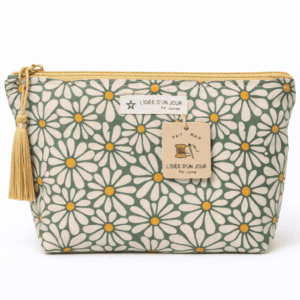trousse m fleurie verte fermeture zip maquillage vue de face