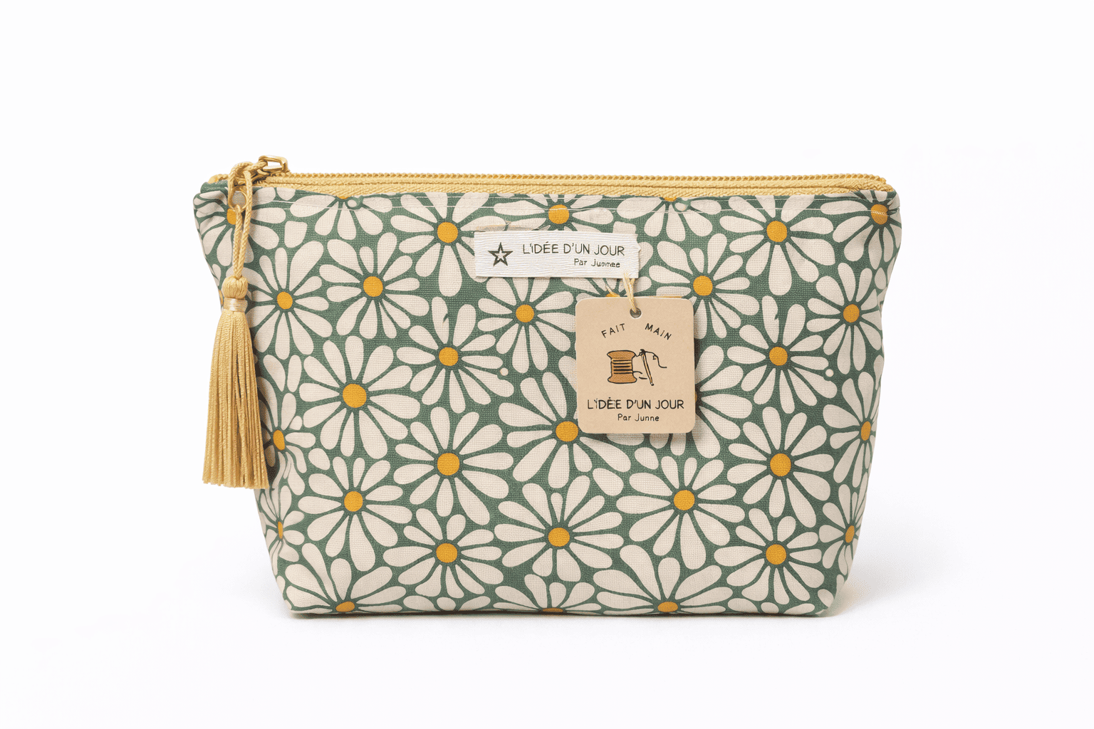 trousse m fleurie verte fermeture zip maquillage vue de face