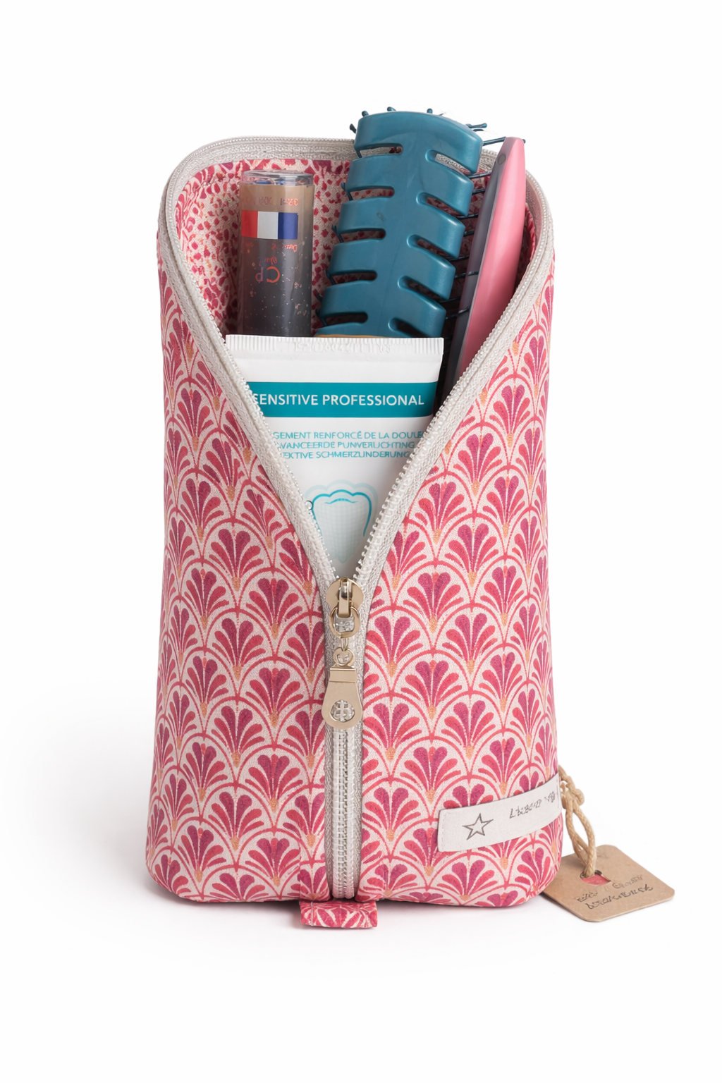 trousse verticale s rose motif art deco rangement maquillage de face