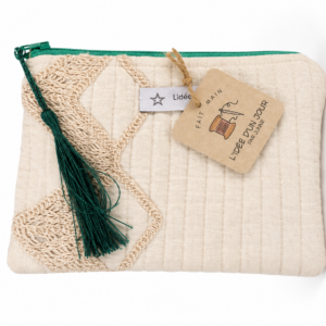 Pochette "XS" beige brodée – Pochette zippée élégante et compacte