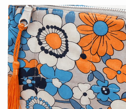 Pochette XS Fleurie Bleue et Orange – Pochette zippée colorée et tendance – Image 3