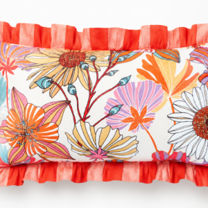 Coussin "Liberté" Fleuri Multicolore à volants – Coussin décoratif artisanal coloré - 30x50 cm